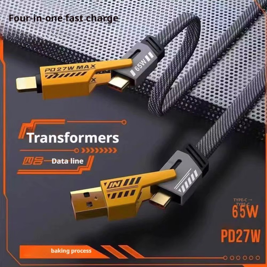 Multifunktionales 4 in 1 USB-C Schnellladekabel mit 65 W + 27 W Dual-Head für iPhone und Laptop, Schwarz - Bild 5