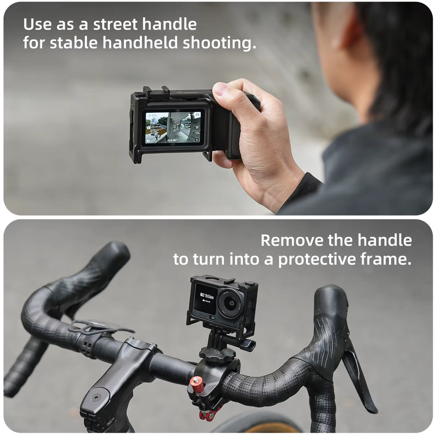 Street Grip Kit für DJI Osmo Action 6 Handgriffhalterung mit Schnellverschluss, Rabbit Cage, Auslöseknopf und Schutzrahmen in Schwarz - Bild 2