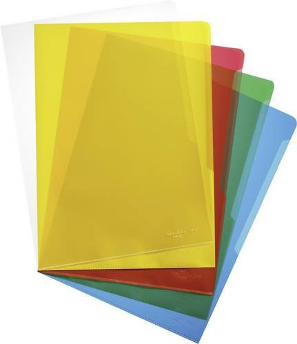 Durable Sichthüllen DIN A4 aus Polypropylen, 100 Stück, farbig sortiert (transparent, gelb, rot, grün, blau) - Bild 1
