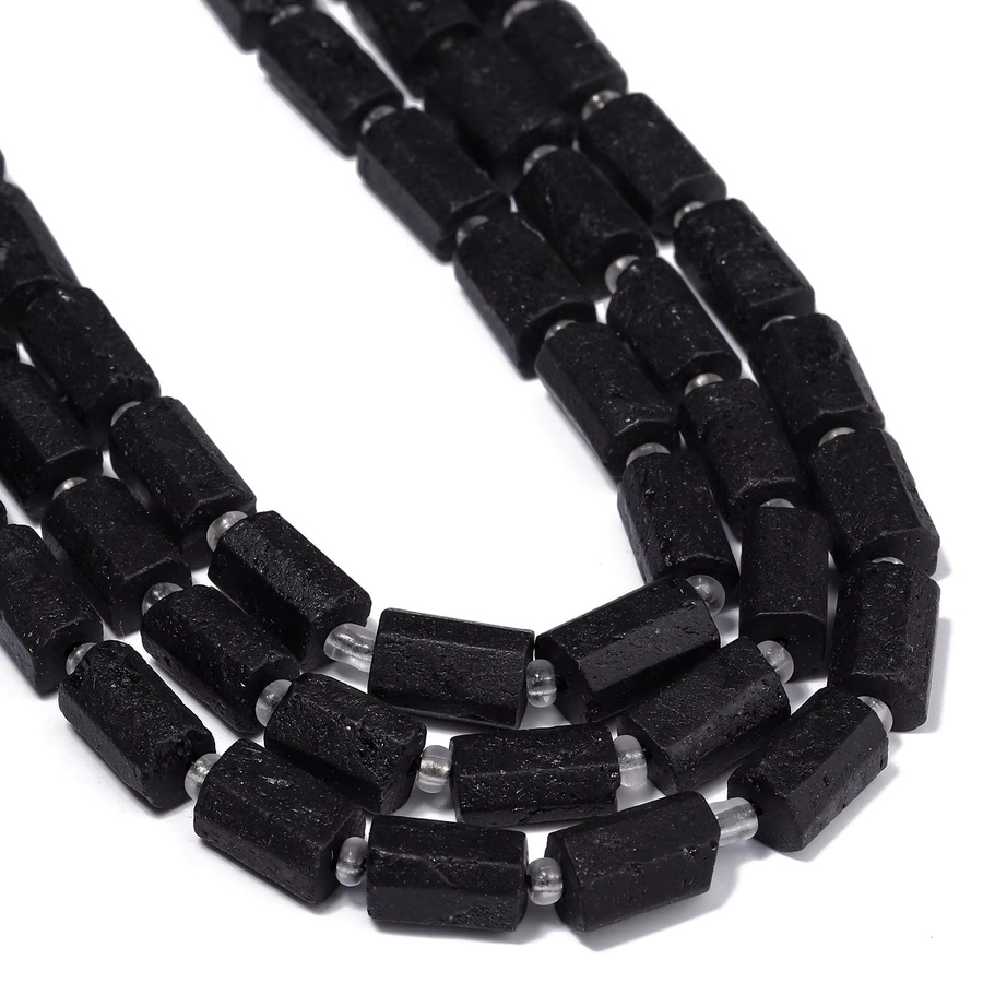 AOHAYOOMQ Perlen Rohr Spacer, Naturstein, Schwarz, Turmalin, 8-11mm - Bild 2
