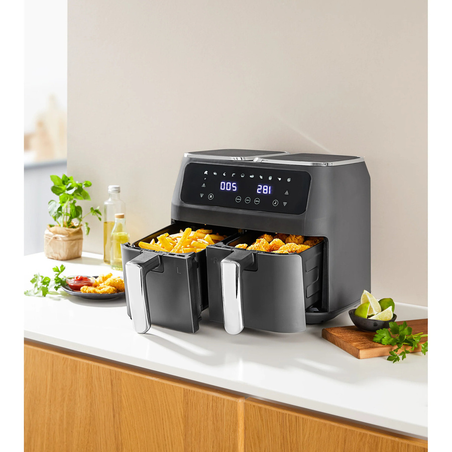 Genialo Heißluftfritteuse Duo mit Dual Zone und Digital Display in Grau - Bild 3