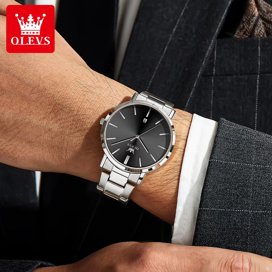 OLEVS Armbanduhr, Quarz, Edelstahl, Schwarz, Herren - Bild 3
