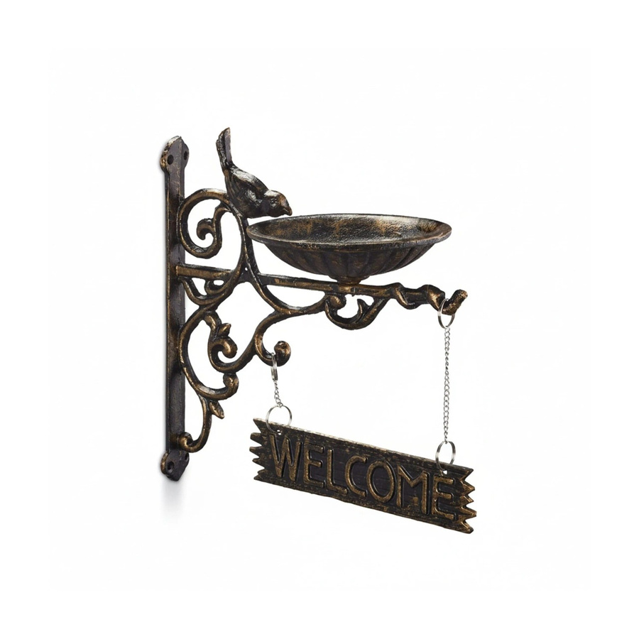 Relaxdays Vogeltränke aus Gusseisen in Bronze mit Welcome-Schild, wetterfest, B/T/H: 25 x 22,5 x 13,5 cm - Bild 2