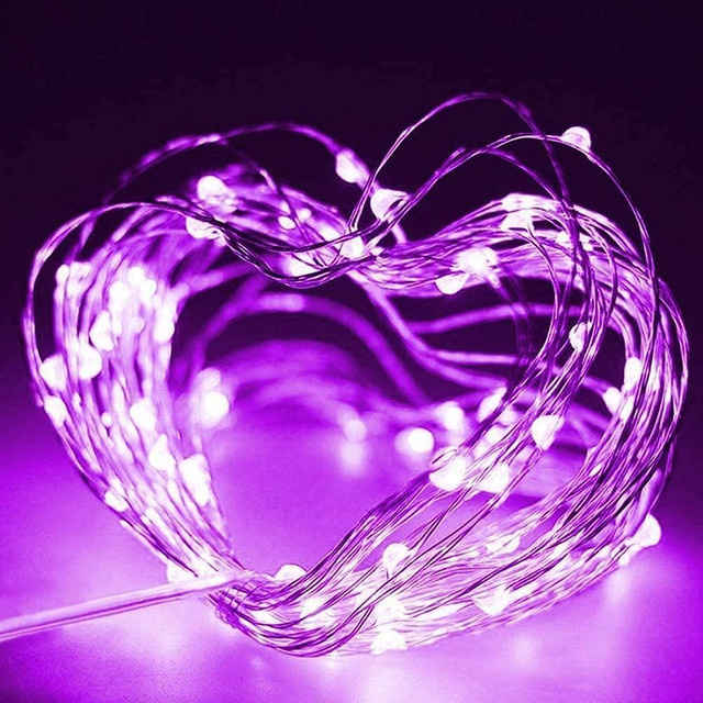 LED Fee Lichterkette aus Kupferdraht mit USB-Anschluss in Lila und Rosa für Dekorationen bei Weihnachten, Hochzeiten oder Partys - Bild 1