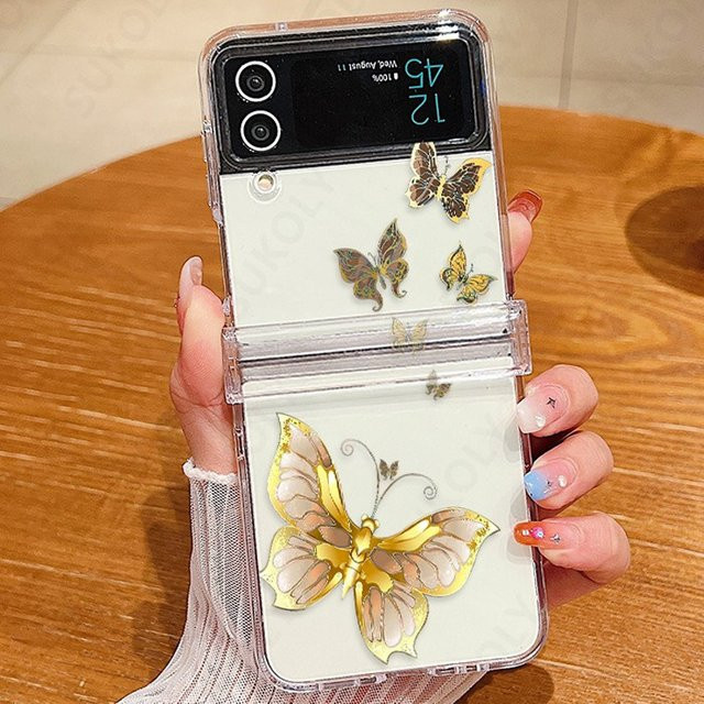 Transparente Samsung Galaxy Z Flip6 und Z Flip5 Handyhülle mit Schmetterlingsmuster als Hardcover - Bild 1