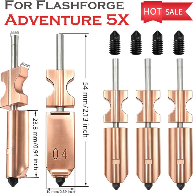 Flashforge AD5X Quick-Swap-Düsen-Set aus gehärtetem Stahl mit den Größen 0,2 mm, 0,4 mm, 0,6 mm und 0,8 mm für schnelles Erwärmen und präzisen FDM-3D-Druck - Bild 1