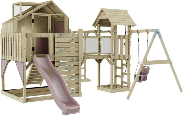 OutdoorToys Spielturm Mille mit Babyschaukel in Pink und Multicolour aus Holz und Stahl - Bild 1
