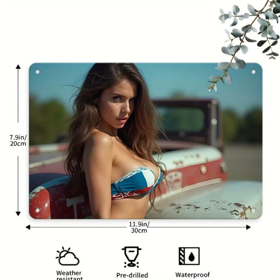 Retro Blechschild Sexy Bikini Girl Vintage Metall Wandkunst Dekor von CIFBUY, B/H: 30 x 20 cm, Mehrfarbig - Bild 2