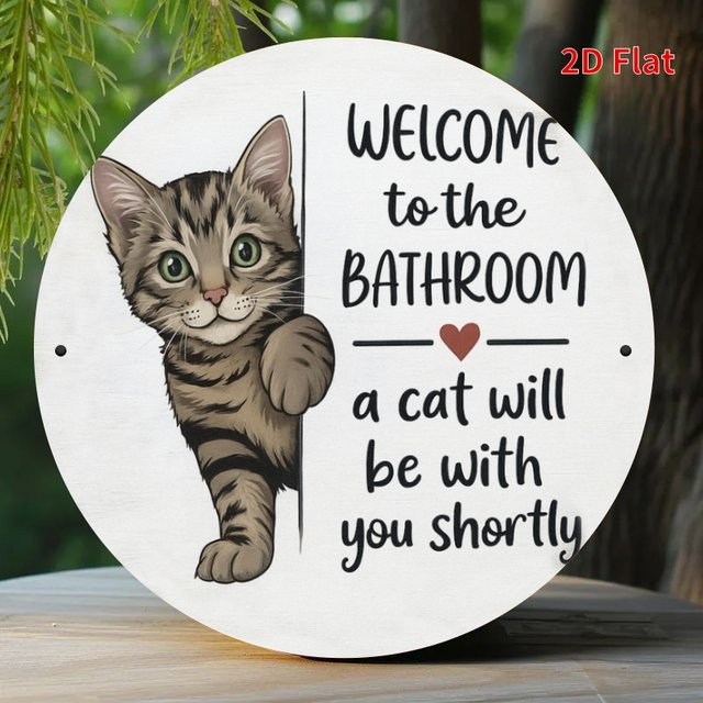 Potdemiel Metallschild Badezimmer Katzen Willkommen Rund Durchmesser: 20 cm - Bild 1