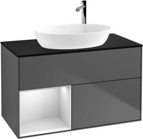 V&B Waschtischunterschrank Finion 100 mit Wandbeleuchtung in Anthrazit und Weiß lackiert, B/T/H: 100 x 50,1 x 50,1 cm - Bild 1