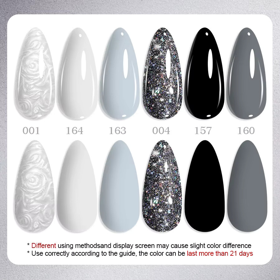 QAZIXU Nagellack Gel, Grau Weiß Glitter, Semi Permanent - Bild 2