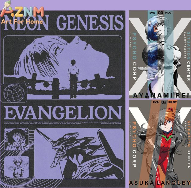 Kayou Neon Genesis Evangelion Ayanami Rei und Asuka Rahmenloser Leinwanddruck Multicolour - Bild 1