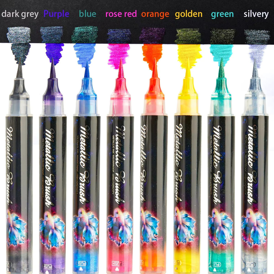 Kolorowys 8-Farben-Glitzer-Dual-Metallic-Pinselstift in Multicolour zum Malen und Schreiben für DIY-Alben, Handjournal und Grußkarten - Bild 2