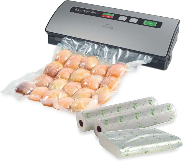 Solis EasyVac Pro Metal Vakuumiergerät in Silber mit Schlauch, Set inklusive 68 Beuteln und 2 Rollen Folie für Sous-Vide-Gerichte - Bild 1