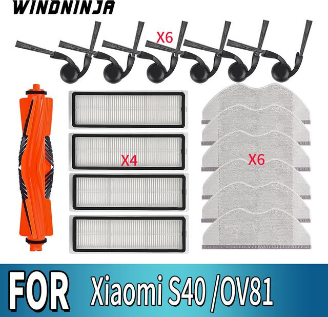 WINDNINJA Ersatzteil-Set für Xiaomi S40 OV81 Roboterstaubsauger mit Hauptbürste, Wischmopp, Seitenbürste und HEPA-Filter - Bild 1