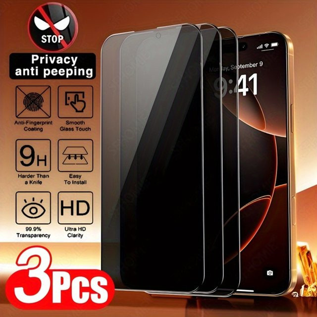 3 Stück DIXSG Anti-Spion Displayschutzfolie aus gehärtetem Glas für iPhone 17 16 15 14 13 12 11 Pro Max Plus X XR XS mit vollständiger Abdeckung - Bild 1