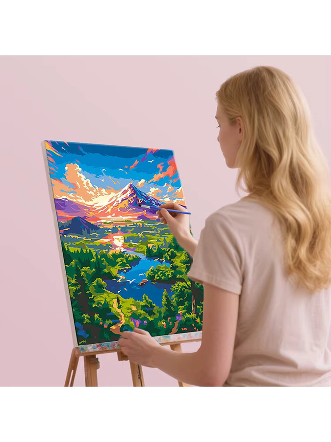 HUACAN Malen nach Zahlen Set mit Berglandschaft und See auf Leinwand, Mehrfarbig - Bild 3
