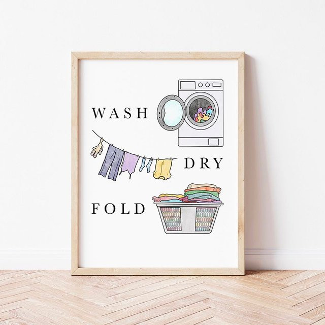 Potdemiel Wäsche-Handbuch Poster in Multicolor, minimalistischer Kunstdruck als Leinwandgemälde mit Typografie-Design - Bild 1