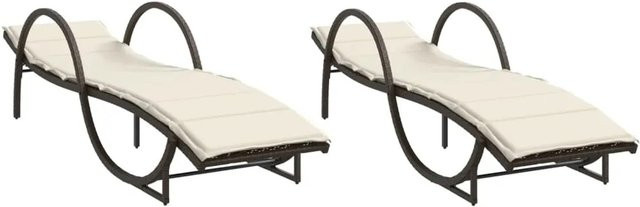 vidaXL Sonnenliegen Set aus 2 Stück in Braun aus Poly Rattan mit wetterfesten Auflagen und verstellbarer Kopfstütze, B/T/H: 60 x 199 x 42 cm - Bild 1