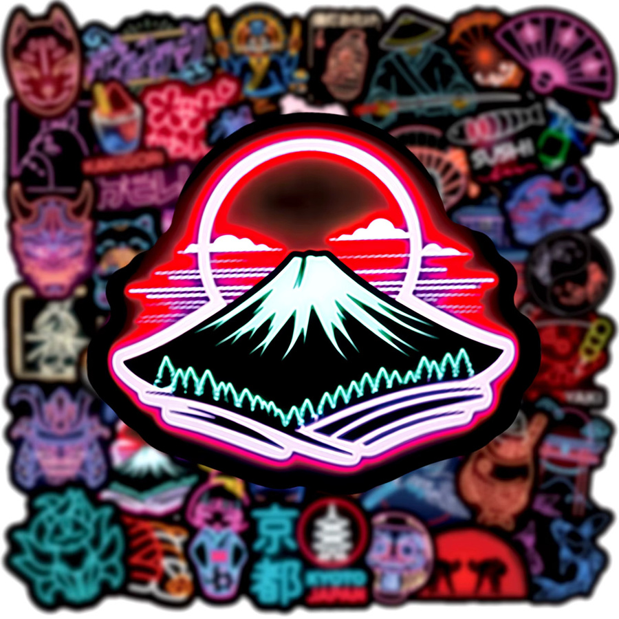 50 Stück Japanische Kyoto Neon-Stil Aufkleber in Multicolour für DIY-Projekte wie Notizbücher, Koffer und Gitarren - Bild 5