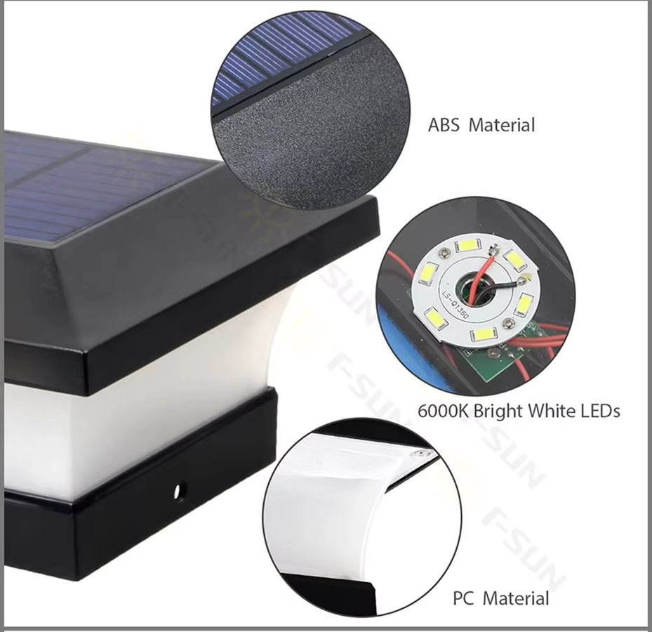Crepow Solar LED Gartenlampe IP65 Wasserdicht Quadratische Zaunleuchte Schwarz - Bild 5