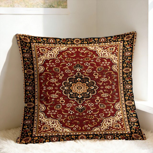 LuxusPerser R-Teppich Kissenbezug Kawaii Kissenhülle mit floralem Orient-Design, Farbe: Mehrfarbig/Rot, B/T: 45 x 45 cm - Bild 1