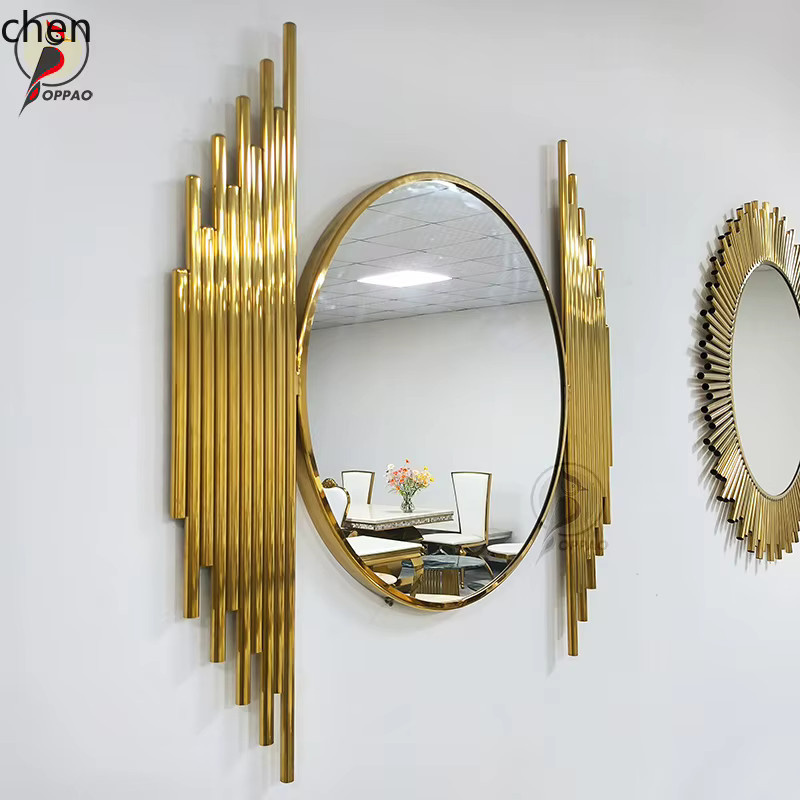 YFY Dekorativer Wandspiegel in Gold, Rundes Art-Deco Design aus Glas und Metall für Eingangsbereich und Esszimmer - Bild 2