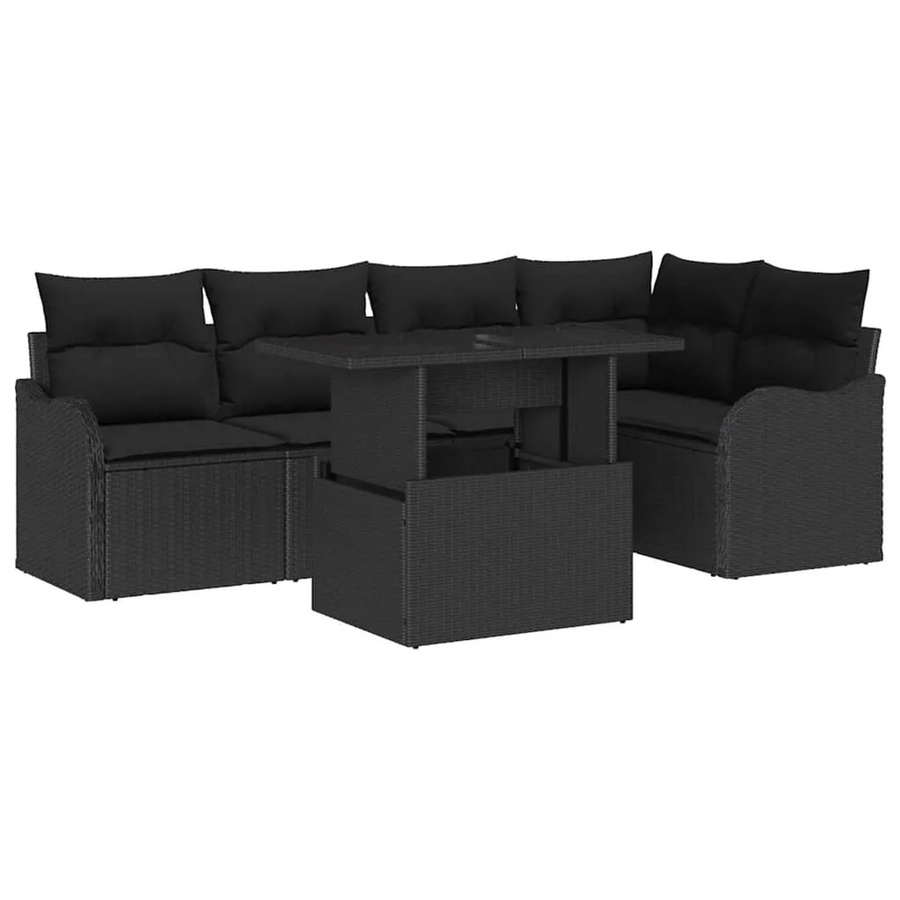 vidaXL 6-teiliges Gartensofa-Set aus Poly Rattan in Schwarz mit Kissen und Tisch in L-Form - Bild 2