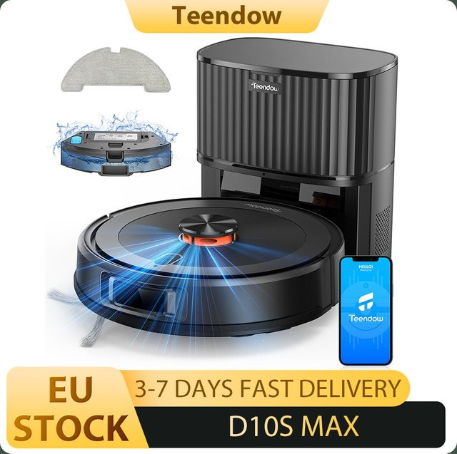 Teendow D10S MAX 2-in-1 Roboter-Staubsauger und Wischroboter mit Auto-Entleerungsstation, 4500Pa Saugkraft und intelligenter Kartierung, Schwarz - Bild 1