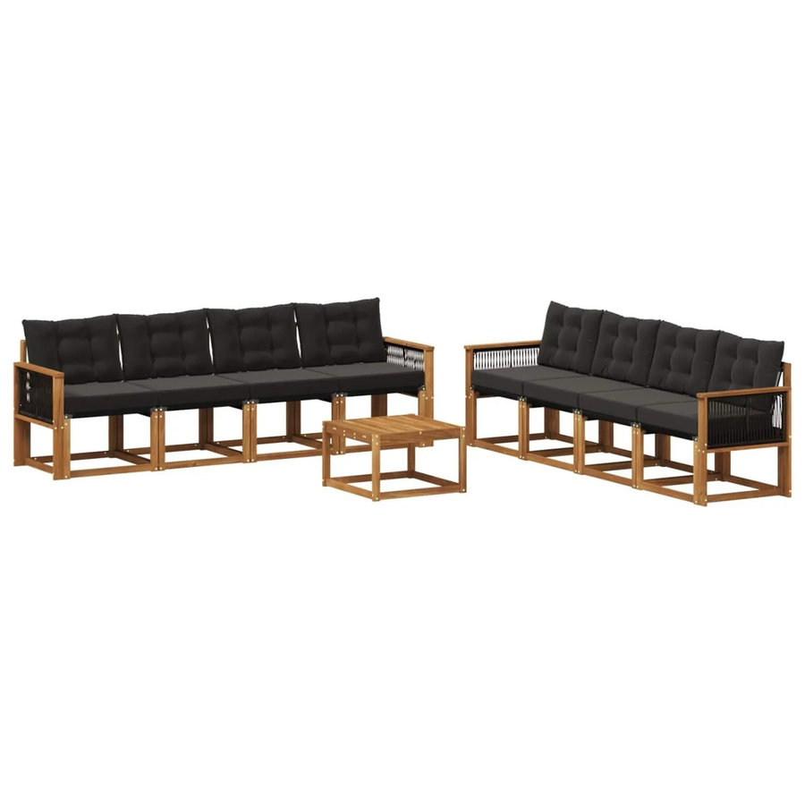vidaXL Outdoor-Sofagarnitur aus massivem Akazienholz mit 9 Textilene-Kissen in Natur und Schwarz - Bild 2