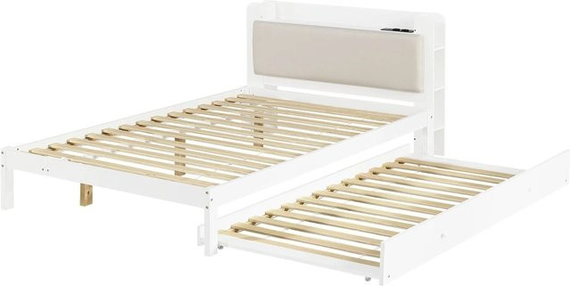 Merax Funktionsbett mit Ausziehbett und USB-Ladeport in Weiß, B/T/H: 120 x 200 x 80 cm - Bild 1