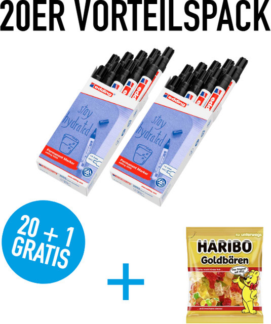 20x edding Permanentmarker 3000 mit Rundspitze 1,5-3mm in Schwarz und 1x Haribo Goldbären 100 g - Bild 1
