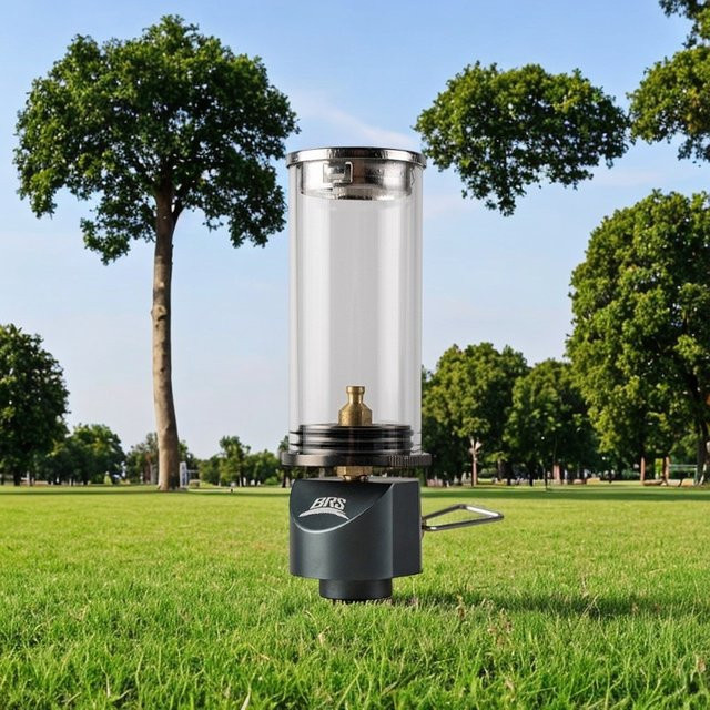 BRS-55 Mini-Gas-Campingbeleuchtung in Silber mit transparentem Glasgehäuse - Bild 1