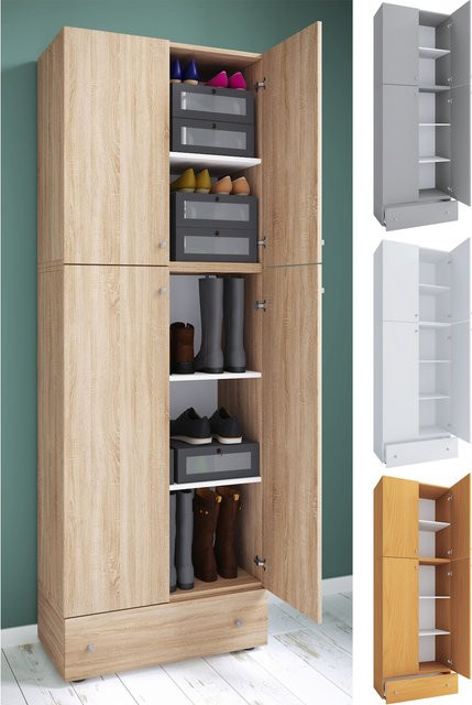 VCM Schuhschrank Lona Allzweckschrank aus Holz in Buche Weiß, H x B x T: 200 x 70 x 39 cm - Bild 1