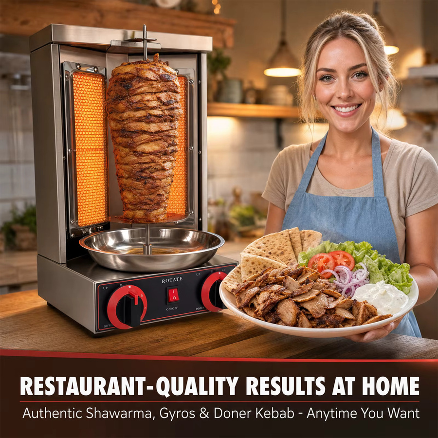 Podofo LPG Gasgrill mit 2 Infrarot-Brennern und 360-Grad-Drehfunktion, vertikaler BBQ-Grill in Silber - Bild 3