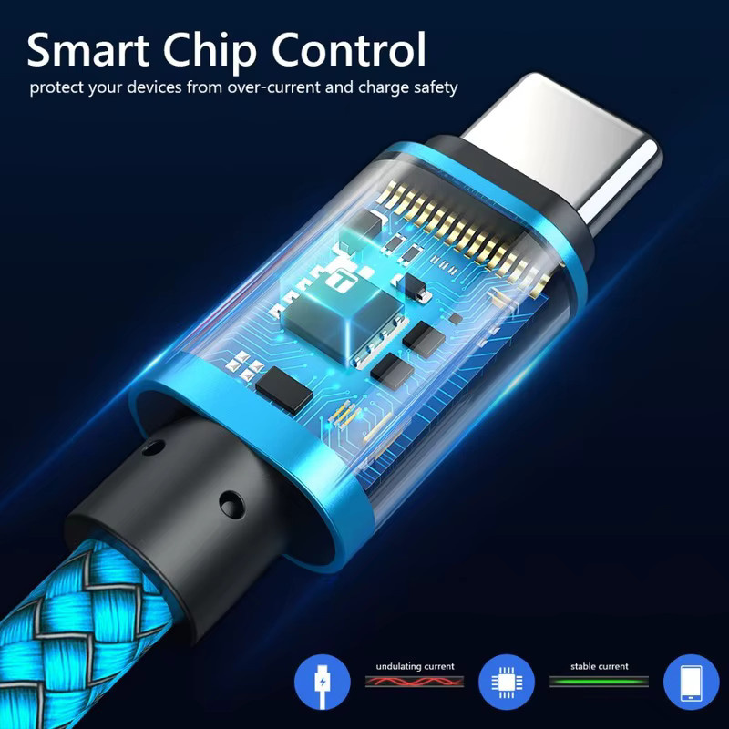 Nylon USB-A zu Typ-C Schnellladegerät Datenkabel für Android-Smartphones in Gold und Blau - Bild 3
