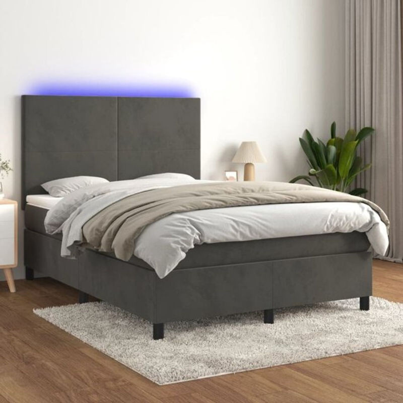 Vidaxl Boxspringbett mit Matratze und LED in Anthrazit aus Samt, B/T/H: 140 x 190 x 118 cm - Bild 1