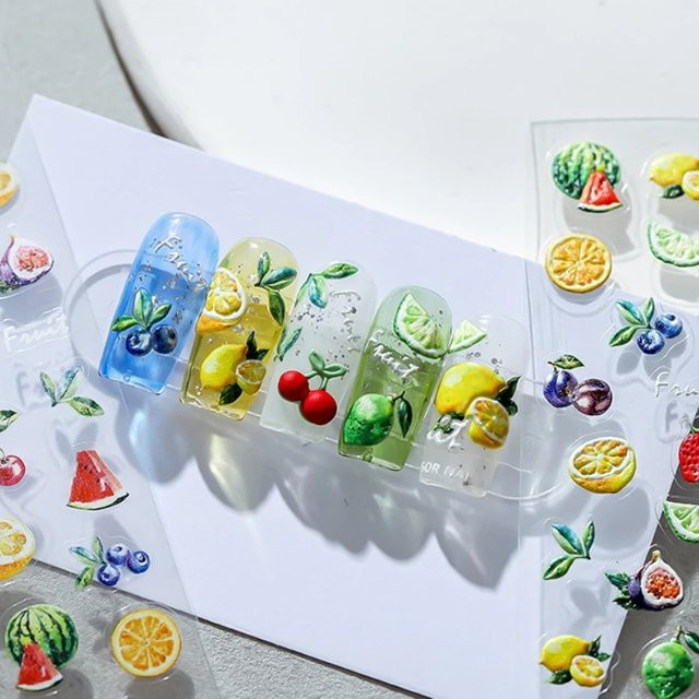 Rhstoe Nail Art Aufkleber, 3D Reliefs, Zitrone Kirsche, Glänzend - Bild 1