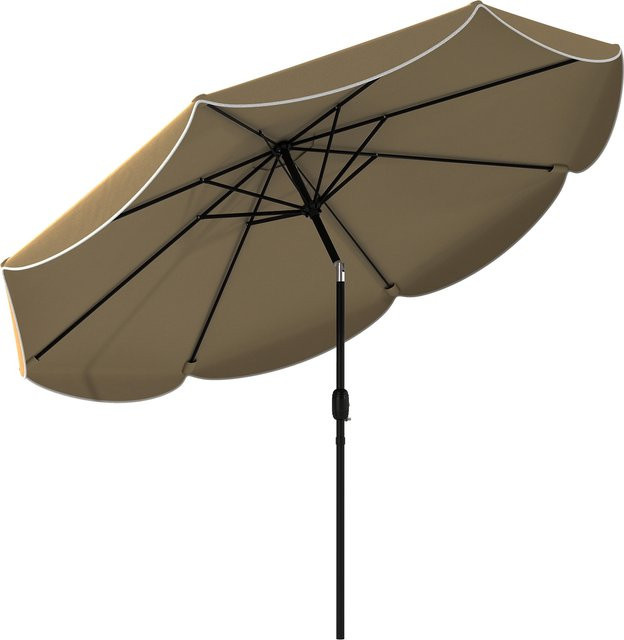 Outsunny Sonnenschirm für Terrasse und Garten, Ø 2,7 m, Khaki, mit 3-stufig verstellbarer Neigung, Kurbel und Volant, wasserabweisend - Bild 1