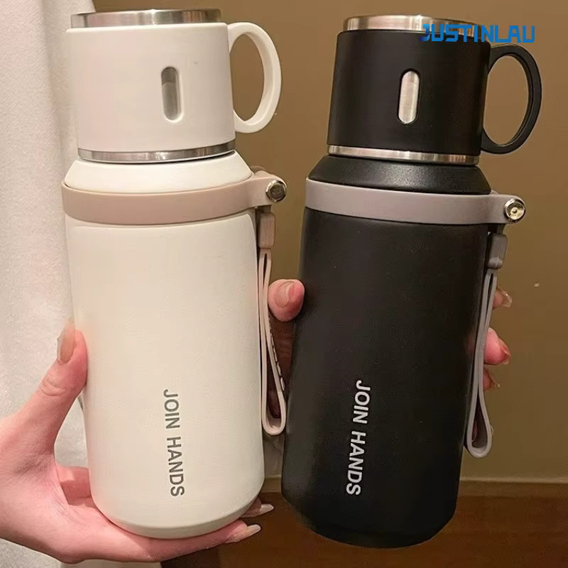 JUSTINLAU Thermoskanne mit Teesieb aus Edelstahl in Weiß, 600/800 ml Isolierflasche für unterwegs - Bild 2