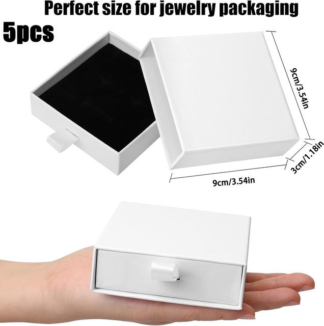 5er Set SZGTQ-001 Schmuckschachteln aus Pappe in Weiß für Halsketten, Ringe und Ohrringe, B/T/H: 9 x 9 x 3 cm - Bild 1