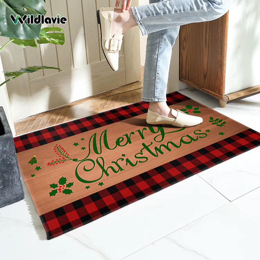 VIKAMA Weihnachtliche Haustürmatte im rot-schwarz karierten Design, waschbare Willkommensmatte für den Außenbereich und die Küche, B/B/H: 60 x 40 x 1 cm - Bild 4