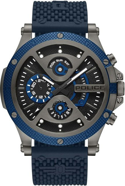 Police Herrenuhr Surigao, Quarz, Edelstahl, 47 mm, Silikon, Schwarz, 5 ATM - Bild 1