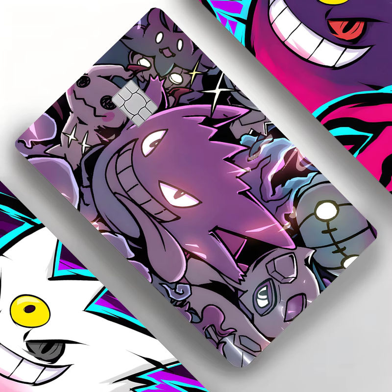 4er Set Gengar Anime Cartoon Aufkleber aus PVC für Kreditkarten in Lila - Bild 2