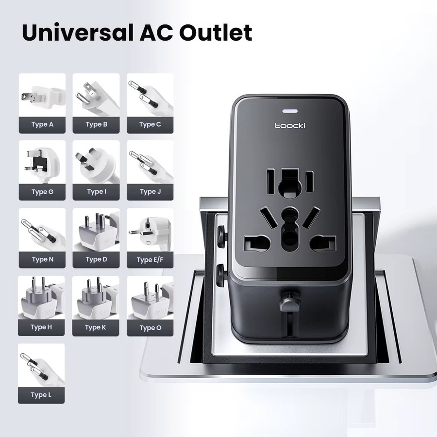Toocki 75W GaN Internationaler Reiseadapter in Schwarz mit 3 USB-C und 1 USB-A Anschlüssen für EU, US, UK und AUS - Bild 5