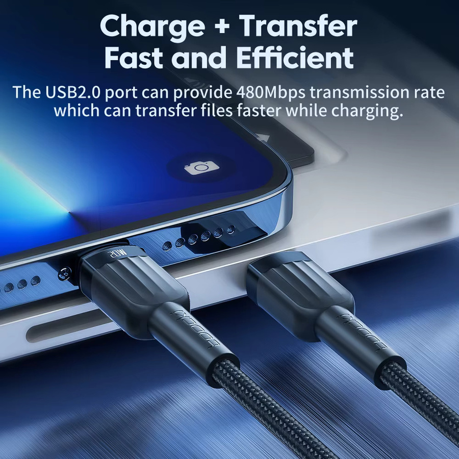 Toocki USB-C auf Lightning Kabel für iPhone und iPad in Schwarz mit Beleuchtung für Schnellladung - Bild 4
