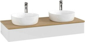 V&B Antao Waschtischunterschrank mit LED-Beleuchtung, Wandmontage, Eiche Honig und Weiß Lack, B/T/H: 120 x 50 x 19 cm - Bild 1