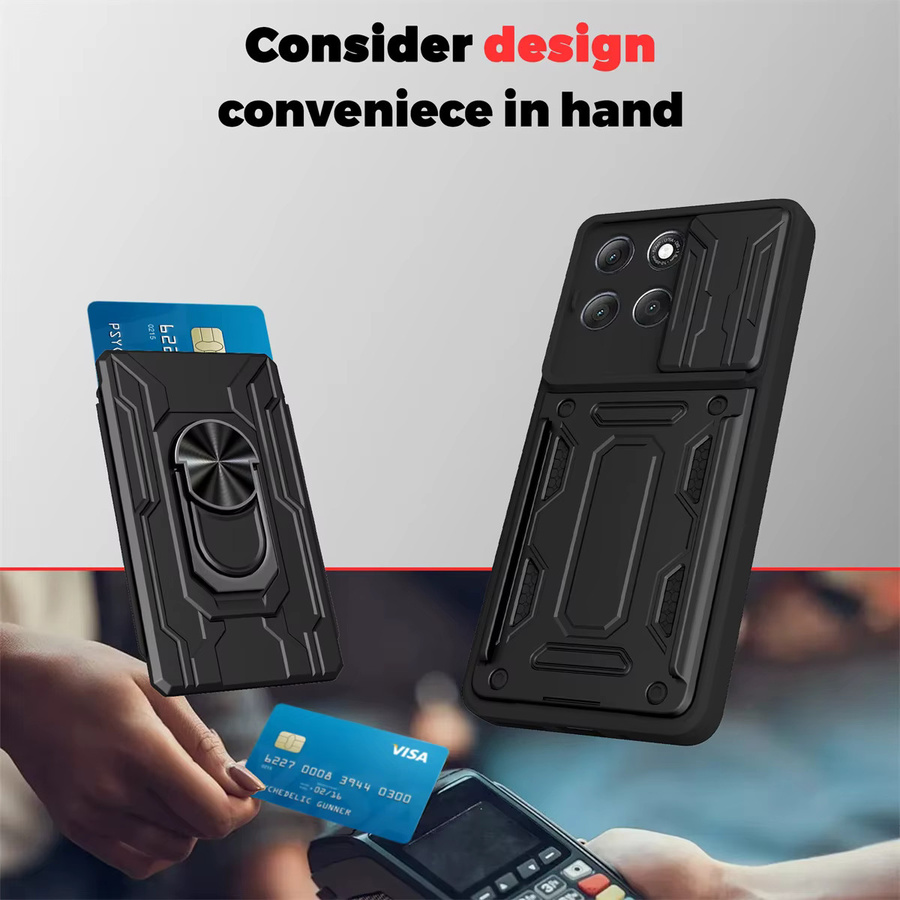 Stoßfeste Rüstung Slide Lens Handyhülle mit Kartensteckplatz für Motorola Moto Edge 60 Fusion G86 G56 G35 G15 G55 G85 G84 5G in Schwarz und Grün - Bild 3