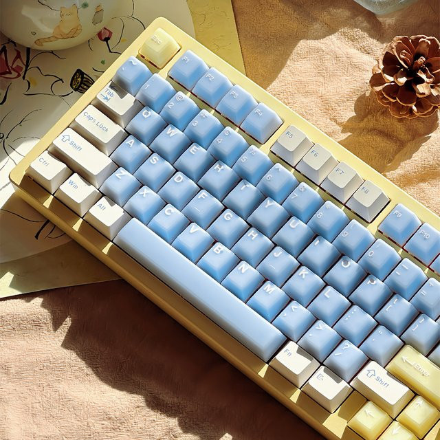 BINYEAE Tastenkappen Set für mechanische Tastaturen mit Alice-Layout, 164 Tasten, Blau, PBT-PC, Double Shot, Cherry-Profil, durchscheinend - Bild 1