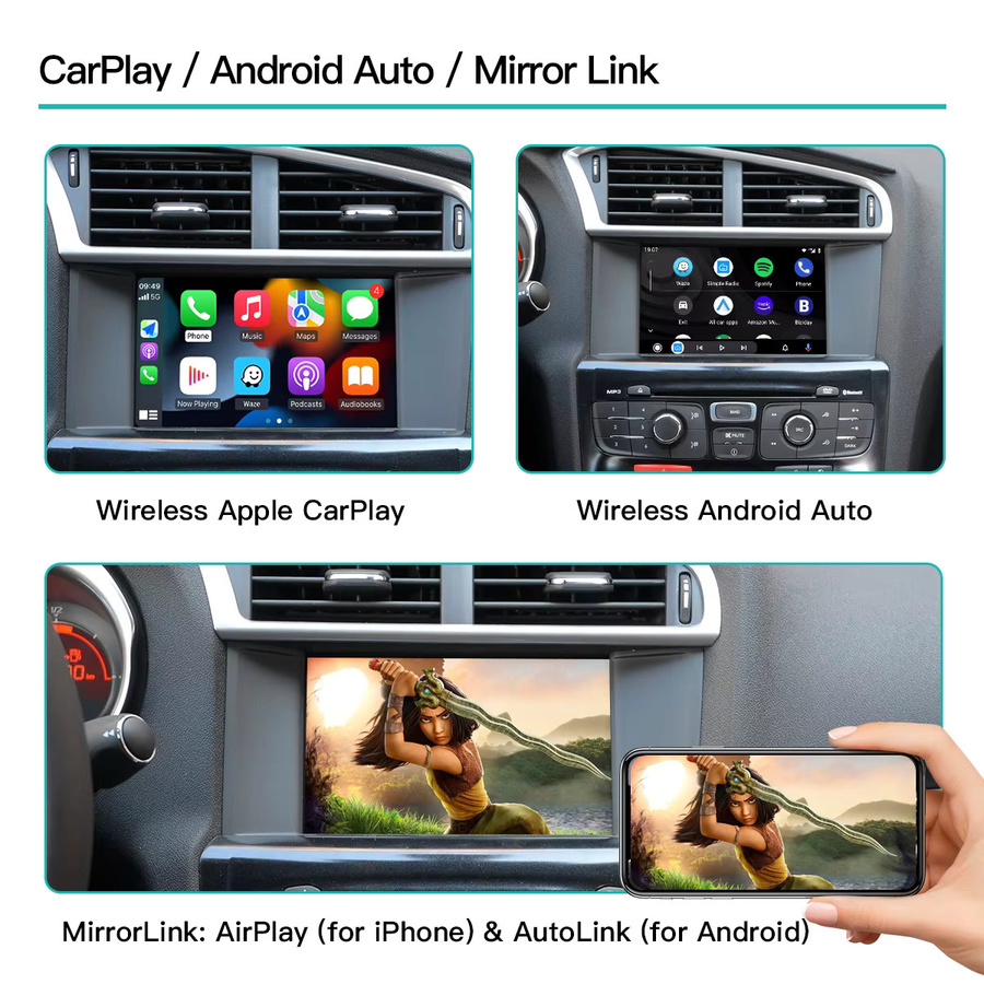 AUTOABC Kabelloses CarPlay und Android Auto Modul mit Mirror Link und Bluetooth für Peugeot SMEG Systeme (208, 308, 508, 3008) sowie Citroen C4, DS3, DS4, DS5 - Bild 3
